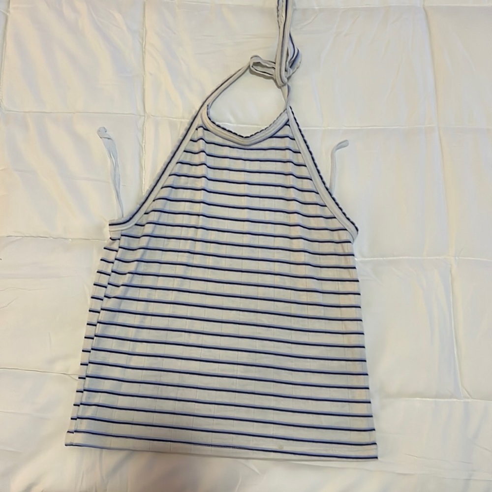 American Eagle White & Blue Halter Top